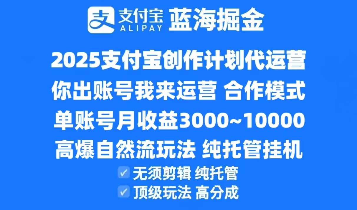 2025支付宝创作分成计划代运营，高爆自然流玩法，纯挂机高分成，合作共赢模式！-壹联网络