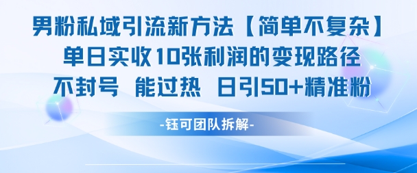 男粉私域引流新方法，单日收10张利润，日引流50+精准粉-壹联网络