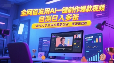 全网首发用AI一键制作爆款视频，自测日入多张，适合大学生宝妈兼职创业，保姆级教程-壹联网络
