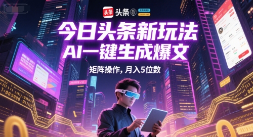 今日头条新玩法，AI一键生成爆文，矩阵操作，月入5位数-壹联网络