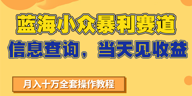 蓝海小众暴利赛道，信息查询，当天见收益，不讲玄学，7天搞了2万+-壹联网络