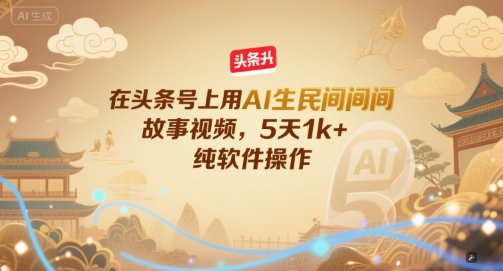 在头条号上用AI生民间故事视频，5天1k+，纯软件操作-壹联网络