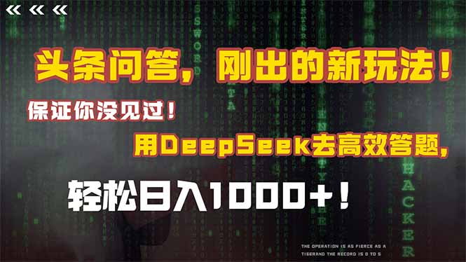 头条问答，刚出的新玩法！保证你没见过！结合Deepseek高效答题，日入1000+-壹联网络