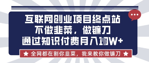 互联网创业尽头-不做韭菜，做镰刀，通过知识付费月入10个【揭秘】-壹联网络