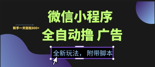 微信小程序全自动撸广告项目，彻底解决没流量的问题，新手一天8张+【揭秘】-壹联网络