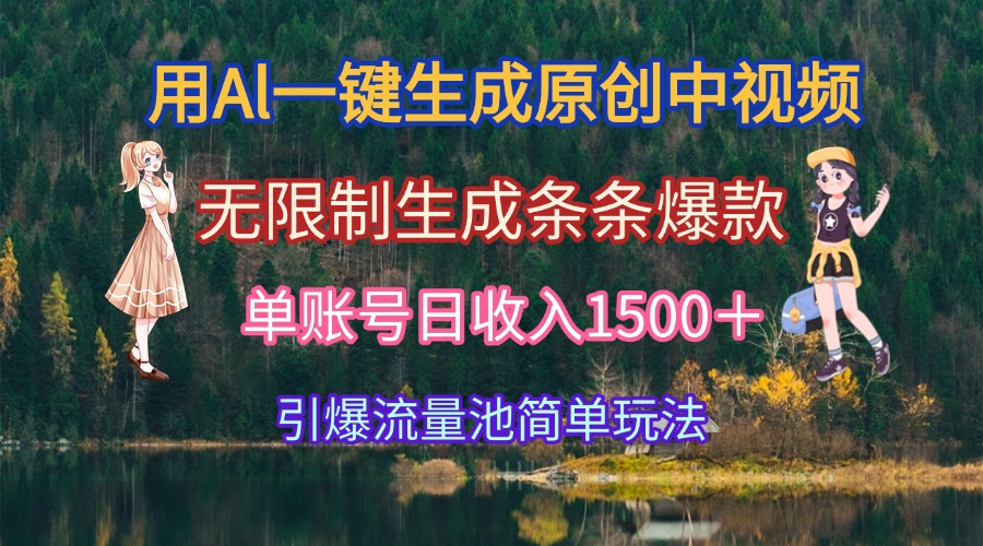用Al一键生成原创中视频，无限制生成条条爆款，单账号日收入1500＋引爆…-壹联网络