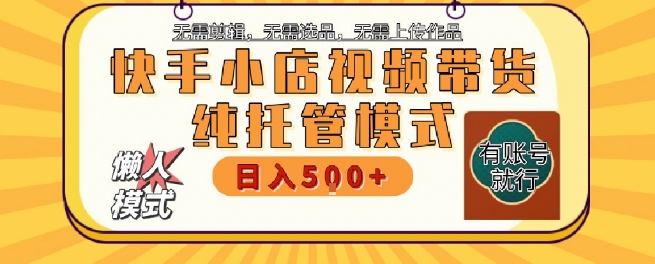 快手小店托管代运营，无需剪辑，无需选品，无需上传作品，全程无需操作，轻松月入5k+【揭秘】-壹联网络