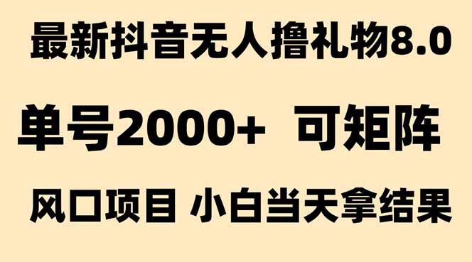 抖音无人撸礼物8.0玩法 全新风口   见效果快  全无人  单号当天产出2000+-壹联网络