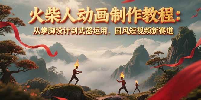 火柴人动画制作教程：从拳脚设计到武器运用，国风短视频新赛道-壹联网络