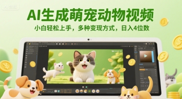 AI生成萌宠动物视频，小白轻松上手，多种变现方式，日入4位数-壹联网络