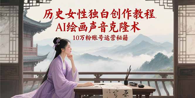 历史女性独白创作教程，AI绘画声音克隆术，10万粉账号运营秘籍-壹联网络