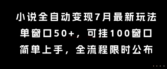 小说全自动变现7月玩法，单窗口50+，可挂100窗口，简单上手，全流程限时公布【揭秘】-壹联网络