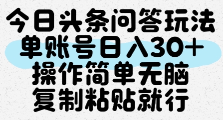 今日头条问答玩法，单账号日入30+，操作简单无脑复制粘贴就行-壹联网络