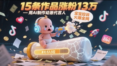 用AI制作幼崽代言人，宝宝的控诉火爆全网，15条作品涨粉13W，单号月入5位数实操教程-壹联网络