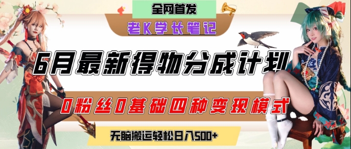 6月份最新得物创作者分成计划2.0玩法，0粉丝0基础四种模式变现，从隐蔽渠道无脑搬运，日入2张-壹联网络